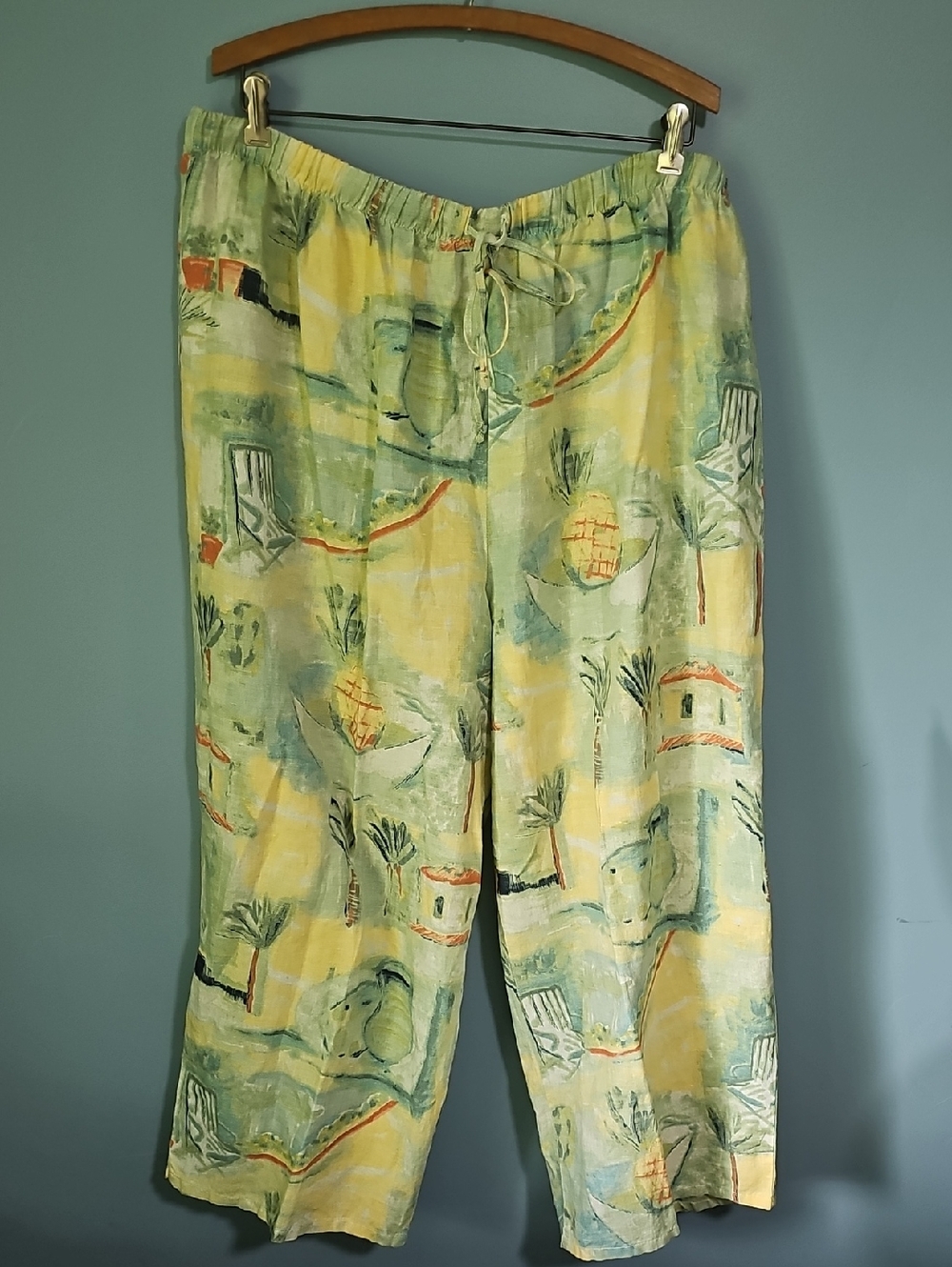 Vintage Hot Cotton Marc Ware,Beach Graphic Print Linen/cotton Wide Leg Size 3X